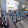 Floor level bicycle display with fat tire bikes displayed